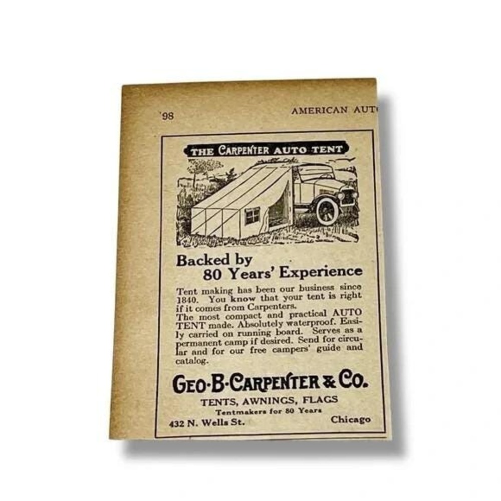 1924 Vintage Ad The Carpenter Auto Tent Geo B Carpenter Co Chicago Illinois